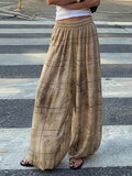 Pbong  Elastic Waist Wide Leg Pants Flowy PalazzoLow-waisted Summer Fashion Casual Women Pants Versatile Bohemian Lady Bottoms