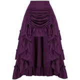 Women Goth Outfit Victorian Steampunk Ruffle Vintage Drawstring Layer High Low Skirt Long Bustle Skirt Halloween