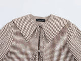 New Women's Plaid Lace Up Shirts Blouses Fashion Turn Down Neck Blouse Top Women Casual Cute Sweet Long Sleeve Blouses Clothes
