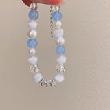 Harajuku Pentagram Pearl Beaded Bracelets for Women Korean Aesthetic Cute Star Blue Glass Ball Bracelets Y2k Jewelry Gifts