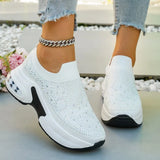 Women Wedges Sneakers Rhinestone Casual Sneakers Platform Round Toe Vulcanized Shoes Lightweight Slip on Women Shoes Plus Size