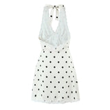 Pbong  Lace Spliced Polka Dot Halter Dress Women Elegant A-line Mini Sexy Backless Dresses Summer Robe