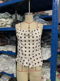 Fashion Polka Dot Print Camisole 2025 New Backless Lace-up Beige Sexy Summer Tank Chic Ruffle Patchwork Slim Top Vest For Women