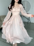 Women Elegant Solid Ruffles Fairy Dresses Korean Fashion Slim Wasit A Line Midi Dress Autumn Princess Party Vestidos New
