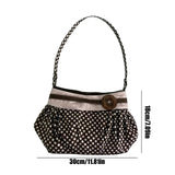 Pbong  Women Retro Polka Dot Shoulder Bag Large Capacity Cute Nylon Tote Pouch Wooden Buttons Outdoor Travel Parties Dating Handbag