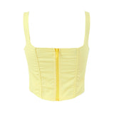 Pbong  Summer Women Yellow Bone Slim Fit Camis Back Zipper Female Tank Tops Chic Party Crop Top