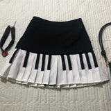 Pbong  American Retro Sweet Black White Piano Skirts Summer New Pleated Skirt Woman Y2k Slim Fit High Waist Fashion