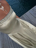 Elegant Stain Off Shoulder Long Dresses Women Retro Solid Waist-cinching Large Hem Evening Dress Lady Chic Party Beach Holiday