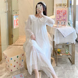 Pbong  Spring New Palace Gauze Dress Loose Princess Nightgown Women's Long Sleeve Night Shirt Lace Sweet Long Nightdress Home Wear