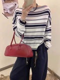 Off Shoulder Striped Knit Top for Women Long Sleeve Off-the-Shoulder Pullovers Jummper Ladies Fall Winter Korean Fashion Outfit
