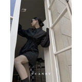 Y2K Black Shirts Women Gothic Harajuku Zipper Long Sleeve Blouses Office Ladies Fashion Korean Elegant Tunic Chic Tops New