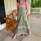 Pbong  Women Cottage Boho Maxi Dress Floral Tie Shoulder Flowy Long Dress Summer Beach Square Neck Ruffle Tiered Sundress