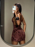 Pbong  Green Tie-Back Mini Dress with Cutout Detail and Ruched Skirt