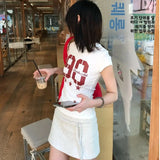 American Summer Short Sleeve T-shirts Women's  New Design Slim Fit Sweet and Spicy Sle Printed Tops
