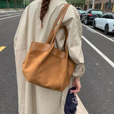 Pbong  New Luxury Designer Suede Leather Shoulder Bag Large Capacity Tote Bag Vintage Hobo Bucket Bag Retro Top-Handle Bags ﻿