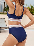 2025 Women's Bikinis Set Contrast Zigzag Print Crossover Bikini Swimsuit Plunging Neck High Waist Two Piece Swimwear