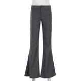 Pbong  Grey Low Waisted Flared Pants Female Y2K High Street Retro Wide Leg Trousers Fashion Slim Pocket Office Lady Suit Pants