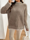 Women's High Neck Pullover Knitted Sweater Autumn Winter Simple Style Warm Cozy Top for Ladies