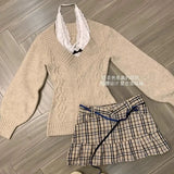 Autumn Winter Fashion Knitted V Neck Long Sleeve Sweaters Y2k Aesthetic Slim Waist Casual Clothing Harajuku Vintage Pullovers