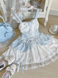 2000s Harajuku Vintage Lolita Dress Y2k Lace Strap One Piece Dress Korean Japan Style Kawaii Sweet Sleeveless Short Party Dress