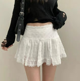Y2K Low Rise Mini Skirt Tiered Ruffled Lace Trim White Short Skirt Summer Women Teen-Girl Feminine Barbiecore Outfit