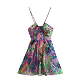 Fashion Bohemia Women Dress New V-neck Elastic Waist Fashion Summer Slip Dress Aesthetic Retro A-line Print Short Dress