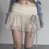 Pbong  Summer Wave Point Print Sweet Fairy Mini Skirts Cute Bandage Bow Pleated Girls Skirt Y2k Aesthetic Women Gauze Grunge Faldas