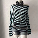 Striped Sweater Women Oversized Loose Fit Long Sleeve Round Neck Knit Pullover Casual Lazy Style Soft Comfortable Spring Fall
