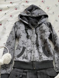 Pbong  2000S American Vintage Print Long Sleeve Hooded Sweatshirt Y2k Subculture Casual Zip Up Hooded Cardigan Harajuku Streetwear Coat
