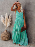 Long Dress Women Sleeveless V Neck Spaghetti Strap Summer Maxi Dress Boho Pleated Loose Beach Dress Robe Femme Vestido De Mujer