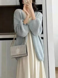 Lazy Wind Retro Cardigan Women Casual Loose Long Sleeve Korean Knitted Sweaters Coats Vintage Fall Winter Simple Solid Tops New
