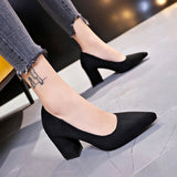 New Women Pumps Flock Sweet Thick High Heels Female Sexy Office Pointed Toe Dress Work Pump Cute Shoes Ladies Footwear