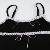 Black Bow Lace Trim Frill A-Line Dress