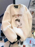 Cute Cartoon Faux Lamb Sweatshirts Women Loose Cute Long Sleeve Warm Pullover Japan Sweet O Neck Fashion Letter Tops New
