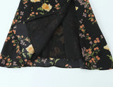 Pbong  Retro French Style Black Floral Print Bandage Spaghetti Strap Hem Slit Midi Dress Women Bow Lacing Up Sling Robe Vestido