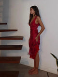 Elegant V-neck Rose Print Long Dress Women Bandage Draped Maxi Sleeveless Tank Dress Evening Party Vintage Clothing