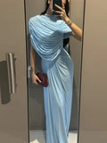 Elegant Pleated Shawl Long Dresses Women Vintage Sleeveless Slim Fit Evening Dress Female Spring Summer Chic Party Vestidos