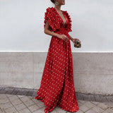 Pbong  Hot Sale Of The Season New Women's V-neck Backless Polka Dot Long Skirt Flying Sleeve Dress Midi A- line Gown Elegant Commute...