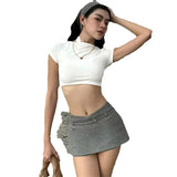 Simple Two-Piece Set Women Mini High Elasticity t-Shirt+Sash Culotes Solid Street Summer Trend Classic Matching Suits