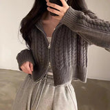 Chunky Knit Zip Up Cardigan for Women Zipper Front Long Sleet Sweater Coat Knitwear Crop Sweater Korean Chic Fall Winter Outfit