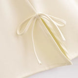 Chic Bow Lace Up Short Dress New Round Neck Slim Sleeveless Summer Dress For Women Beige Solid Color All-match Vestidos