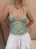 Women's Sequin Halter Tank Tops V-Neck Sleeveless Backless Slim Fit Vest Streetwear for Summer