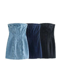 Blue Dress for Women Summer Denim Strapless Tube Top Dress Sexy Solid High Street Chest Wrapping Dresses