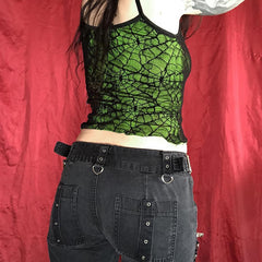 Y2K Mesh Lace Top Gothic High Street Club Sleeveless Sexy Backless Ruffle Crop Top Hip Hop