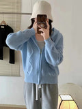 Women Zip Up Knit Cardigan Hooded Zipper Front Sweater Jacket Hoodie Teen-girl Fall Winter Casual Outfit