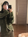 Y2k Harajuku Vintage Cardigan for Women Female Slim Lace Up Single Breasted Knit Coats Autumn Streetwear Design Clothing