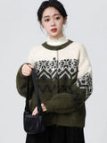 Women O Neck Retro Print Cardigan Sweaters Casual Lazy Wind Long Sleeve Knitted Short Coat Fall Winter Vintage Harajuku Lady Top