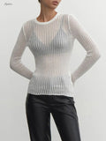 Sexy Thin Knit Sweater Women Solid Color Basic Pullover Top Casual Cozy Long Sleeve T-shirts Spring Summer New