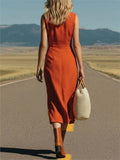 Pbong  Elegant Solid Color Maxi Dress Women Summer Fashion Sleeveless V-neck Maxi Dresses Casual