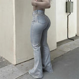 Pbong  Spring Summer Vintage High Waist Washed Jeans Women Elastic Flared Trousers Casual Commuter Female Denim Pants Trend Streetwear